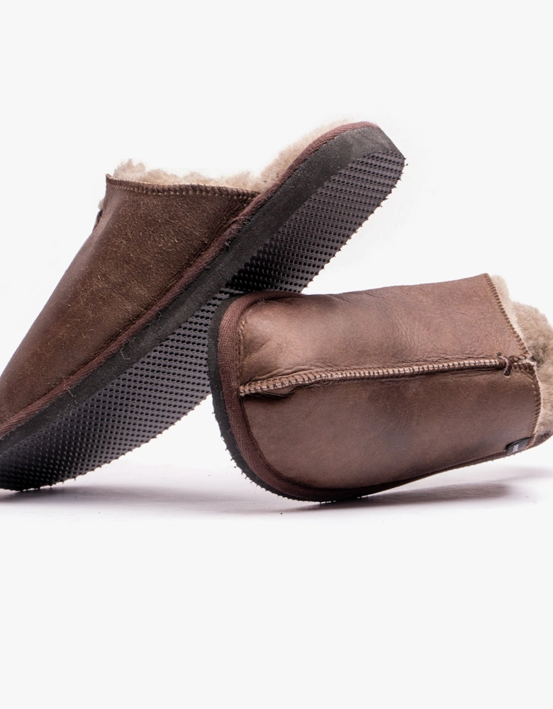 HUGO Mens Sheepskin Mules Oiled Antique