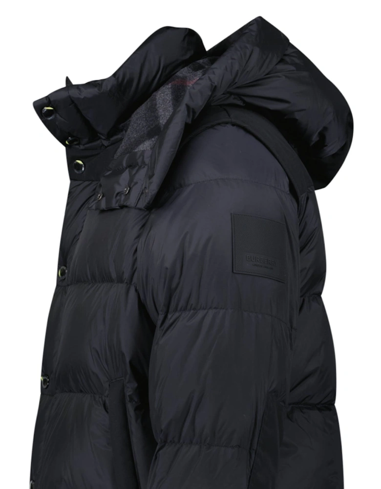 'Leeds' Detachable Sleeve Hooded Down Jacket Black