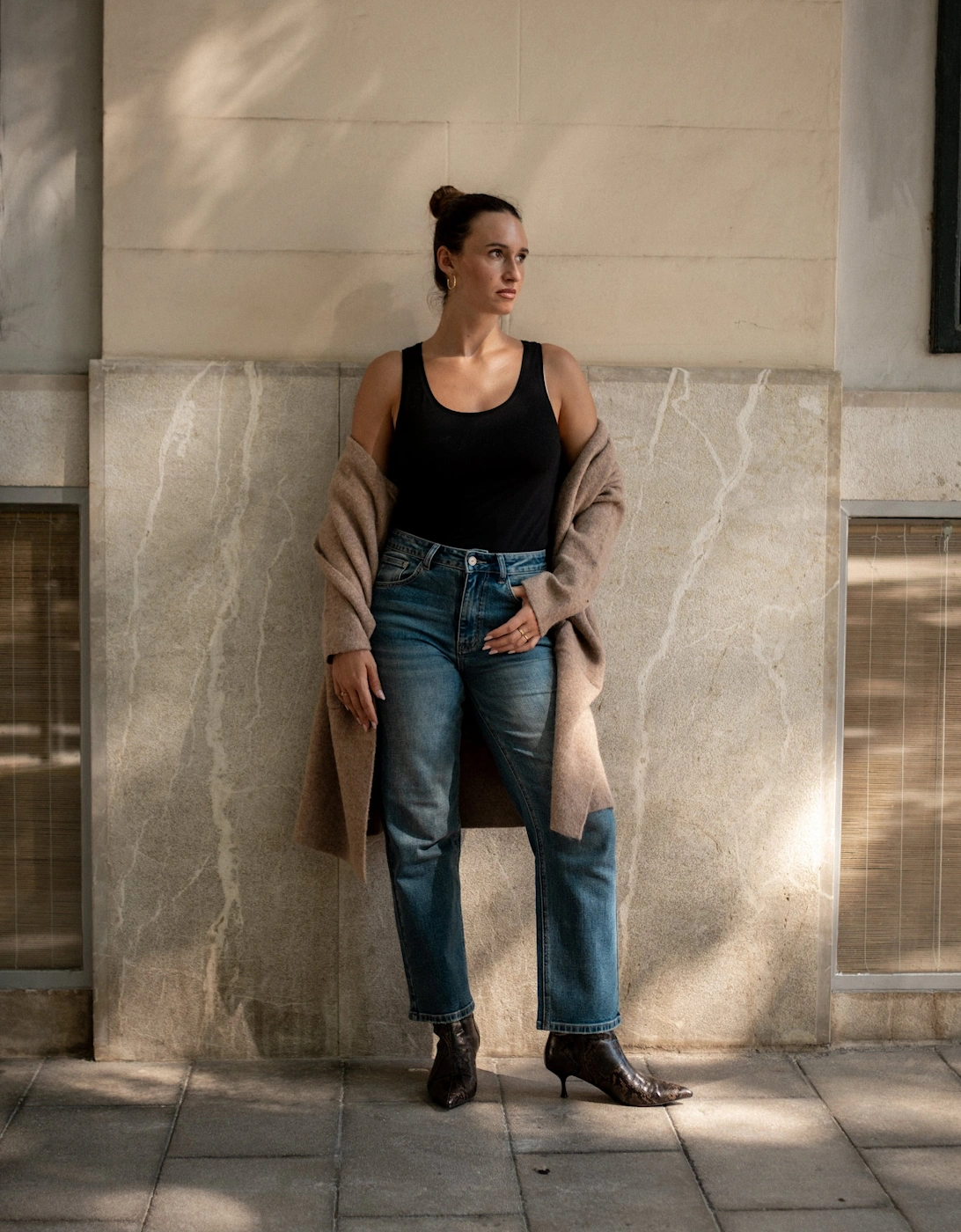 Brown Wool Mix Longline Edge to Edge Cardigan