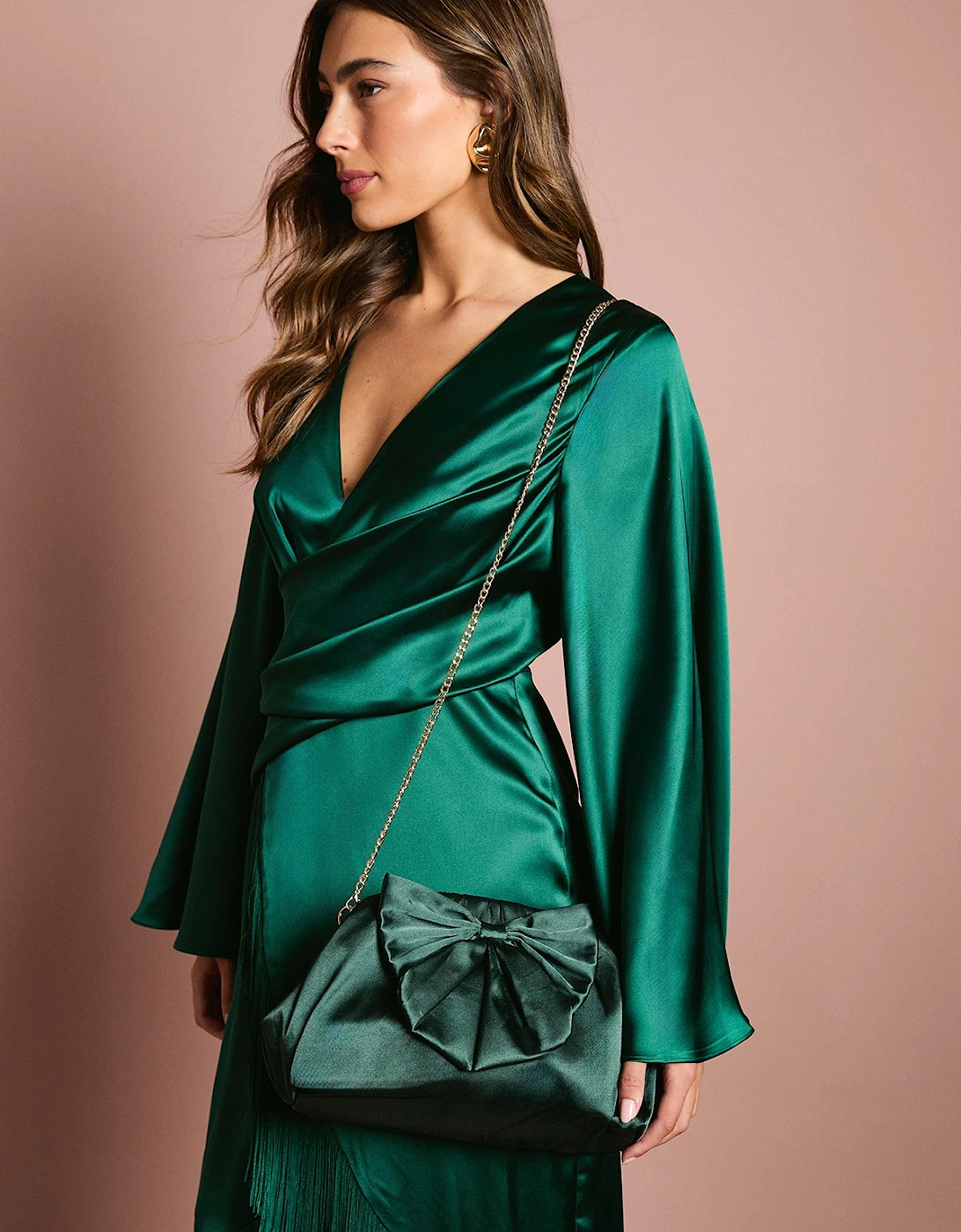 Large Bow Satin Ruched Large Clutch Bag, 2 of 1