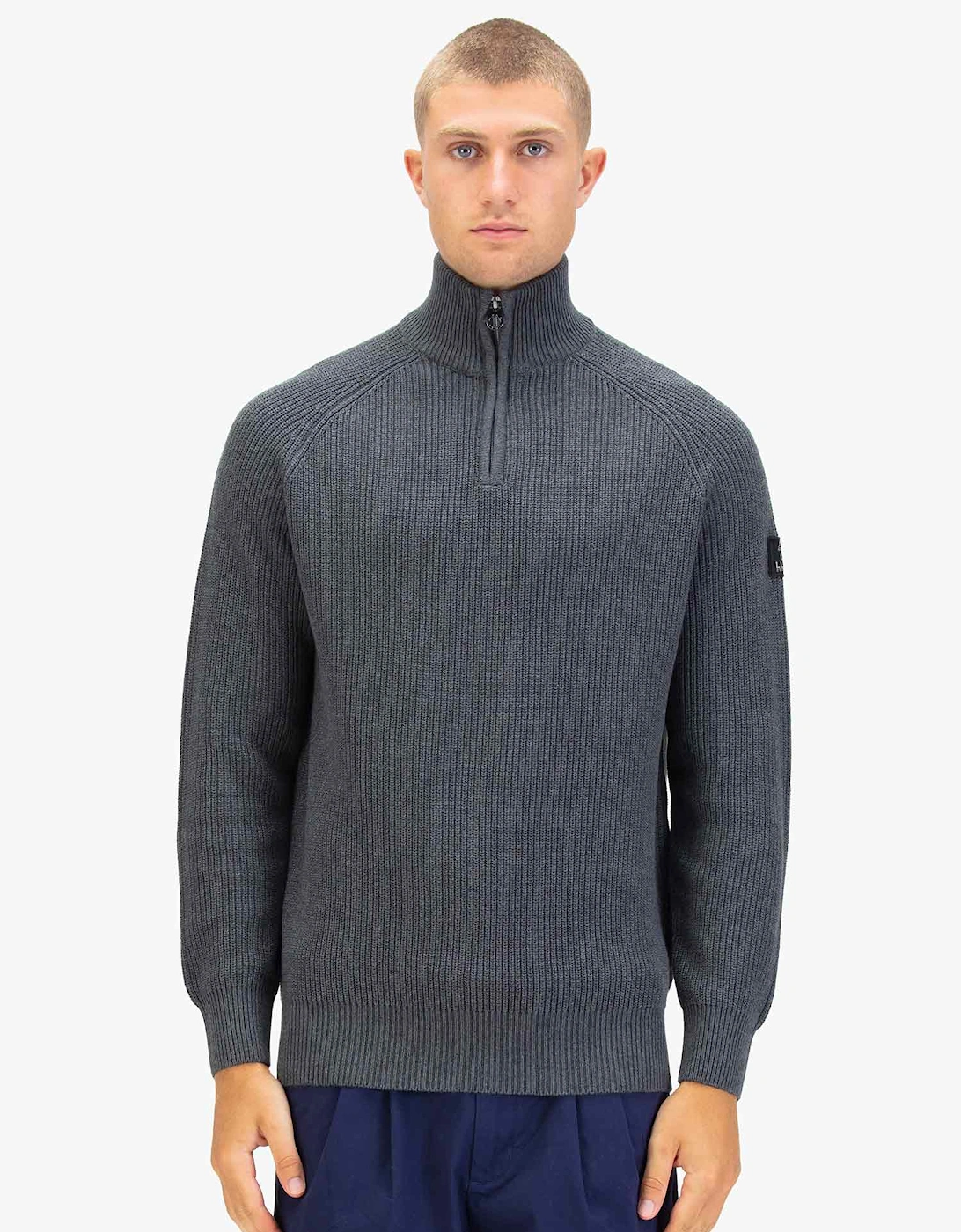 Watton Plated 1/4 Zip Knitted Jumper - Charcoal, 9 of 8