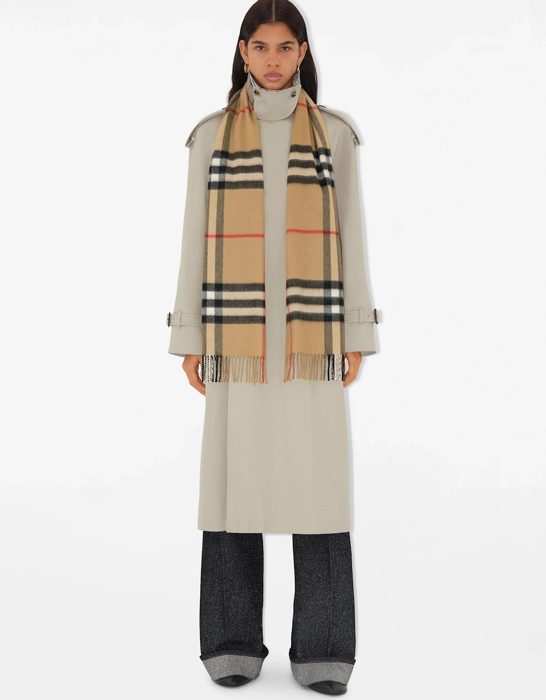 CHECK CASHMERE SCARF ARCHIVE BEIGE