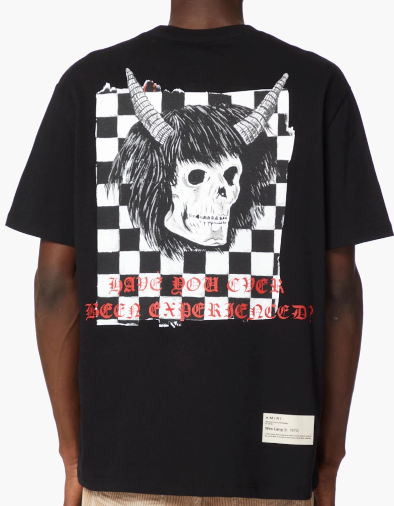 X WES LANG CHECKER SKULL TEE BLACK