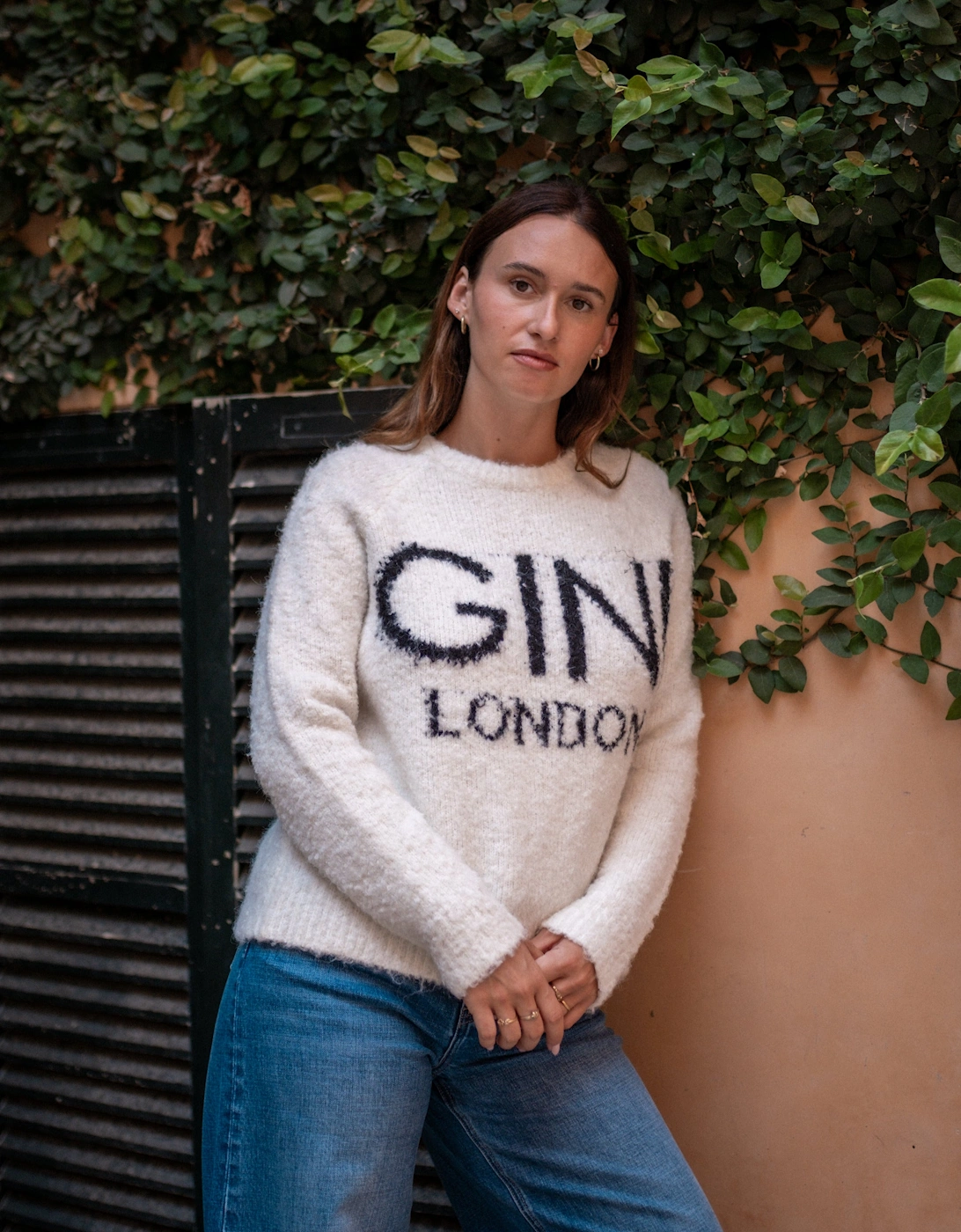 Women's Beige Gini Logo Cozy Knit Jumper - White - Size: 12/14