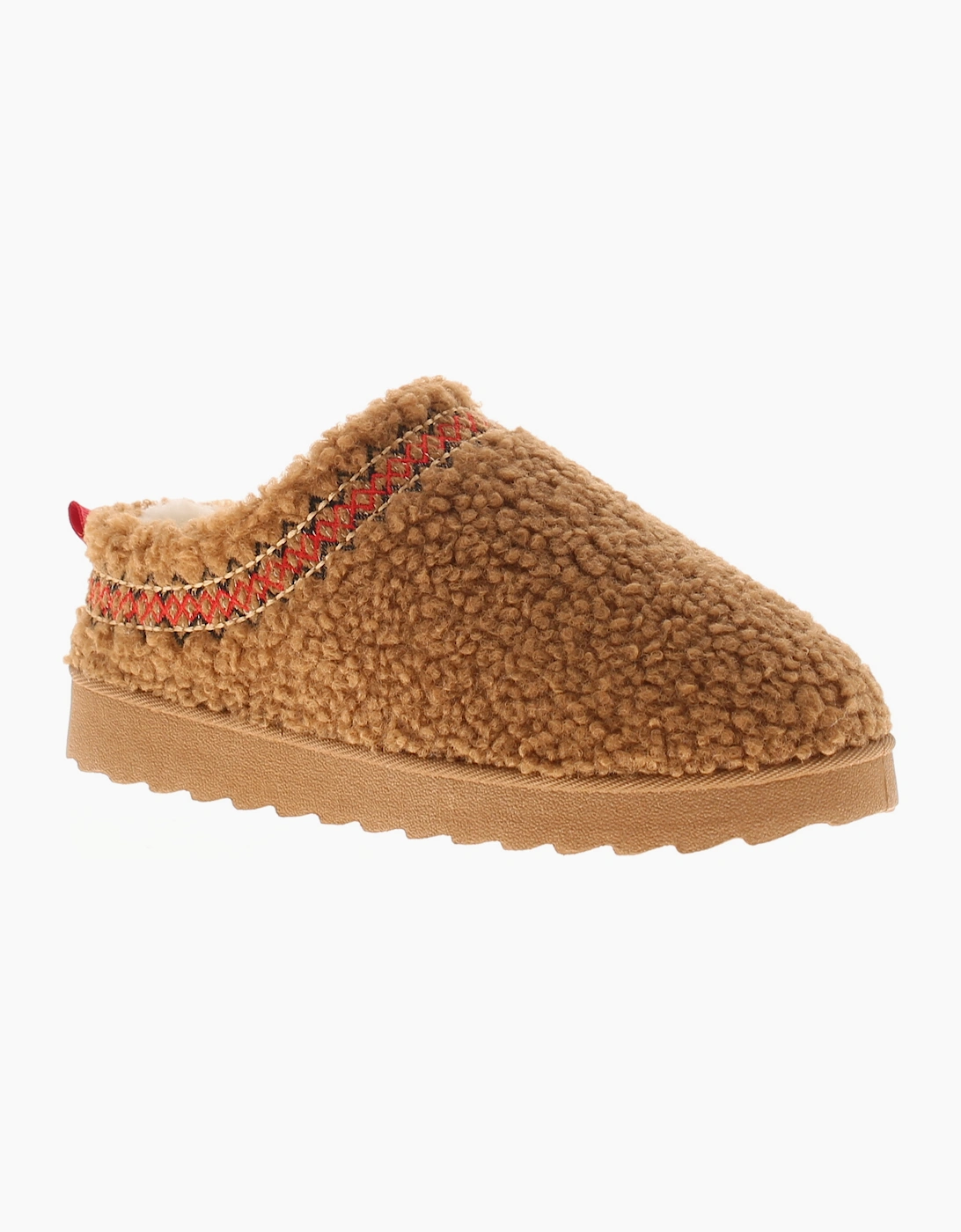 Girl's Apache Girls Slippers Andover Jnr Slip On Borg Mules Chunky Soles Tan UK Size - Brown - Size: F (Standard)/12