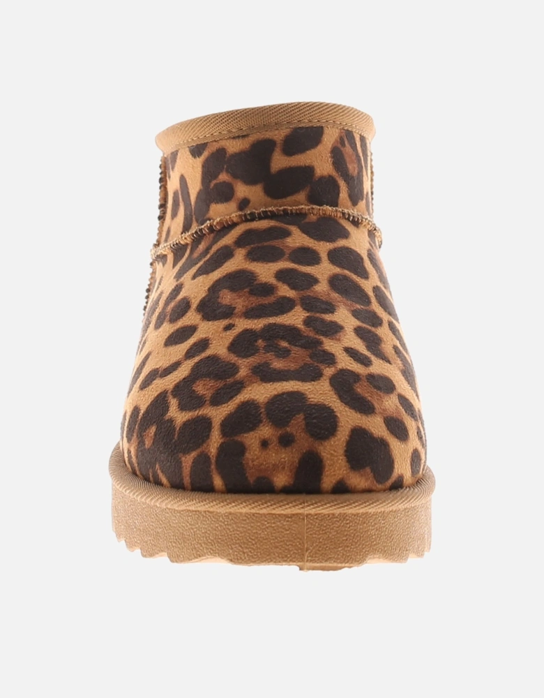 Womens Ankle Boots Dappy Slip On Chunky Sole Animal Print Leopard UK Size