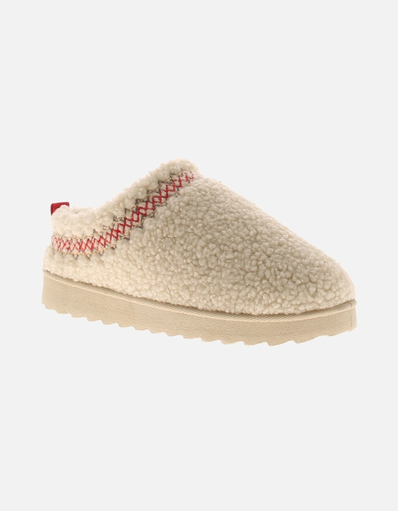 Womens Slippers Andover Slip On Borg Mules Chunky Soles Biege UK Size