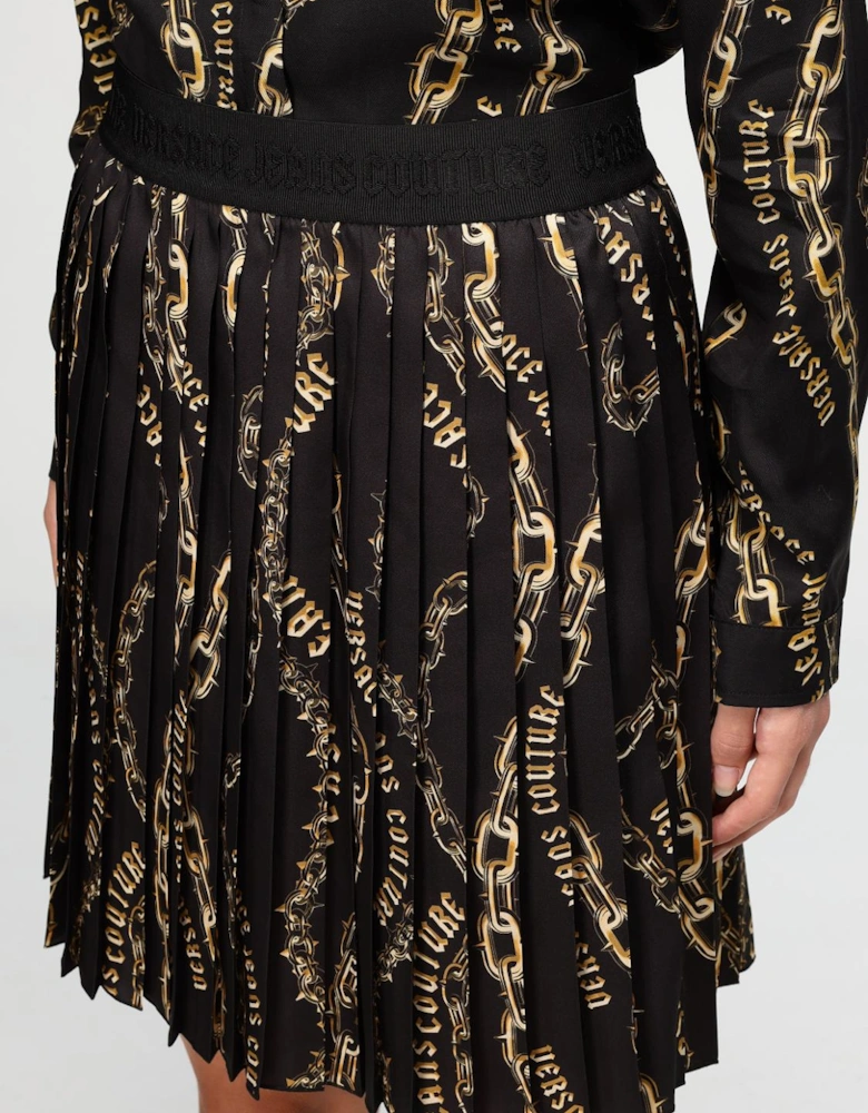 Chain Print Pleated Mini Skirt