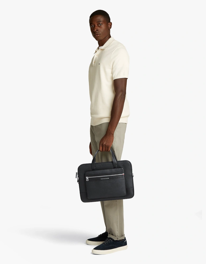 PEBBLE GRAIN METAL LOGO Mens Laptop Bag Black