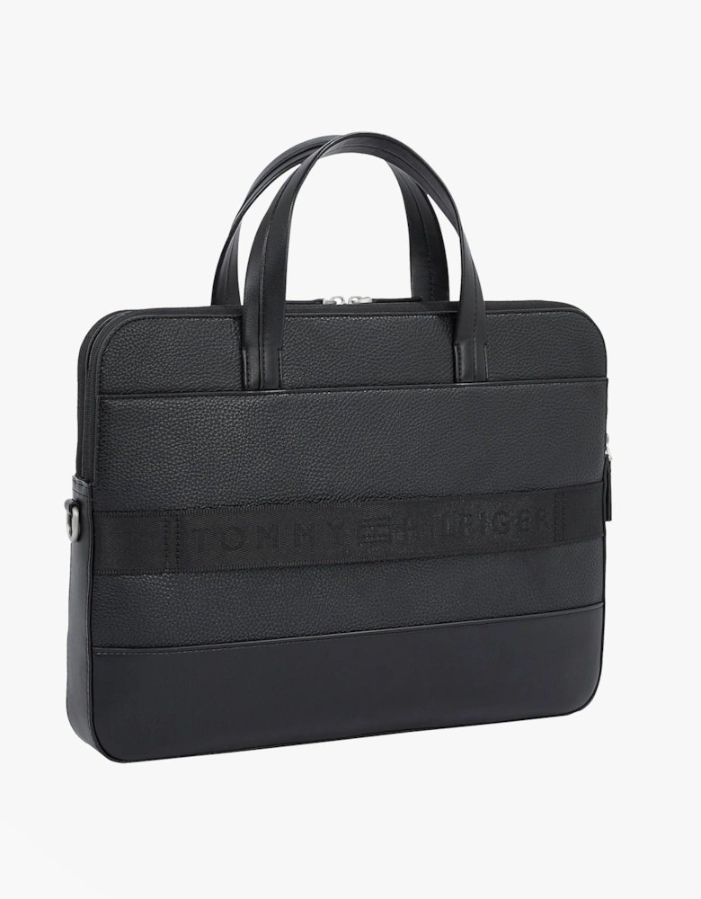 PEBBLE GRAIN METAL LOGO Mens Laptop Bag Black