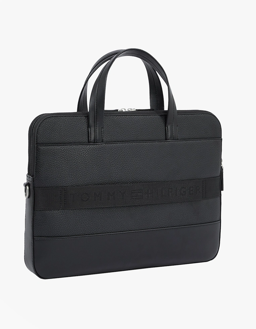 PEBBLE GRAIN METAL LOGO Mens Laptop Bag Black