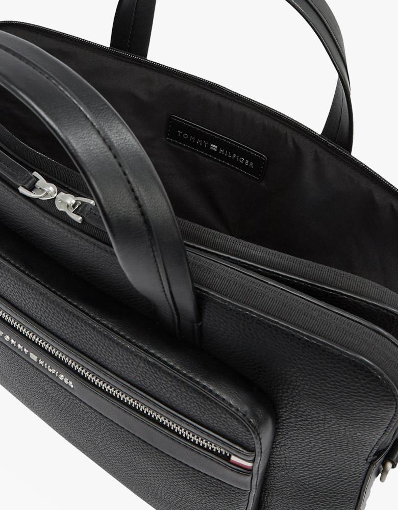 PEBBLE GRAIN METAL LOGO Mens Laptop Bag Black