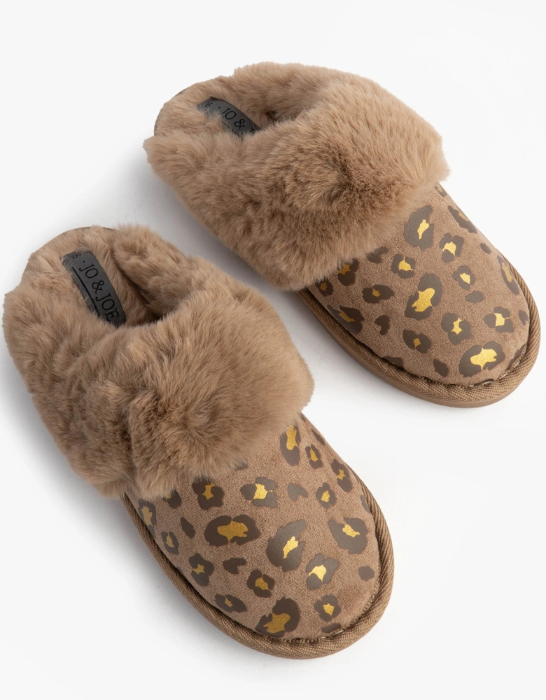 Jo & Joe MILA Womens Mule Slippers Chestnut Leopard
