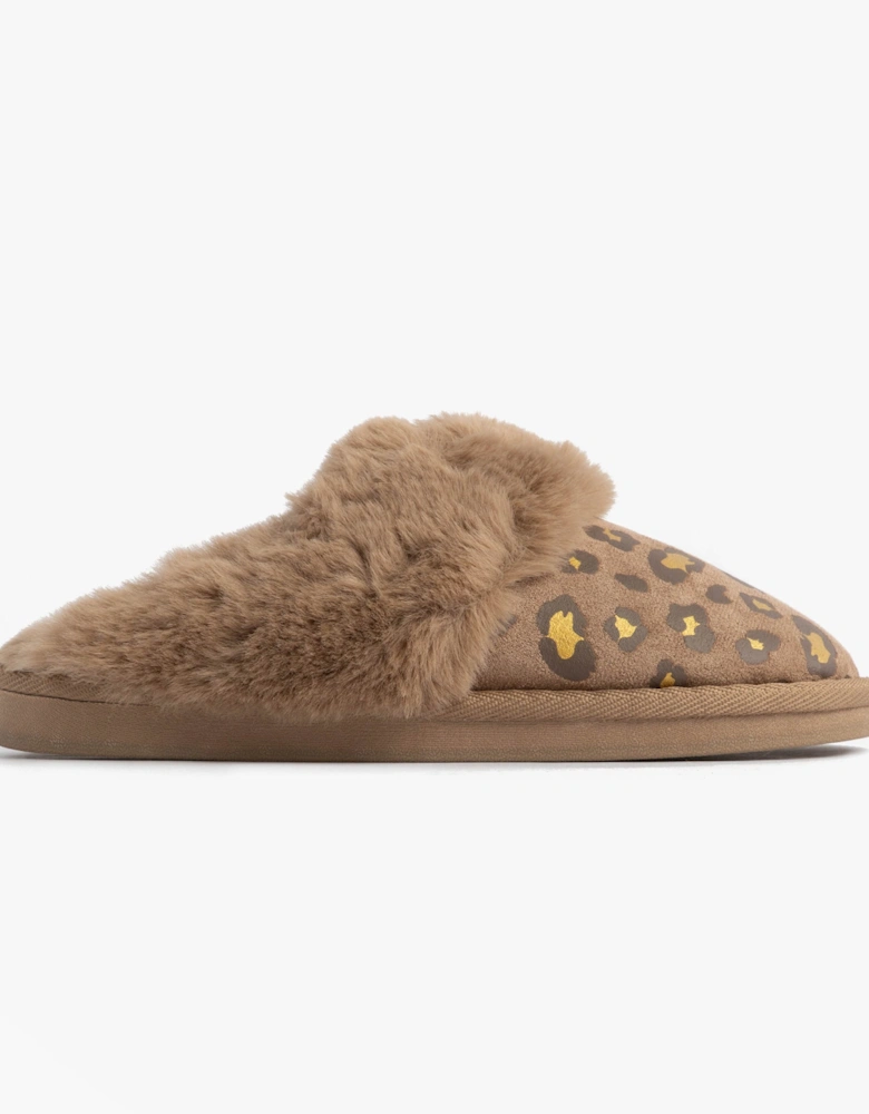 Jo & Joe MILA Womens Mule Slippers Chestnut Leopard
