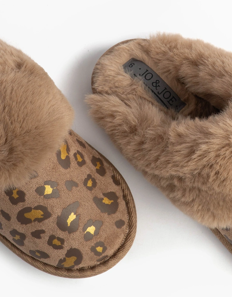 Jo & Joe MILA Womens Mule Slippers Chestnut Leopard