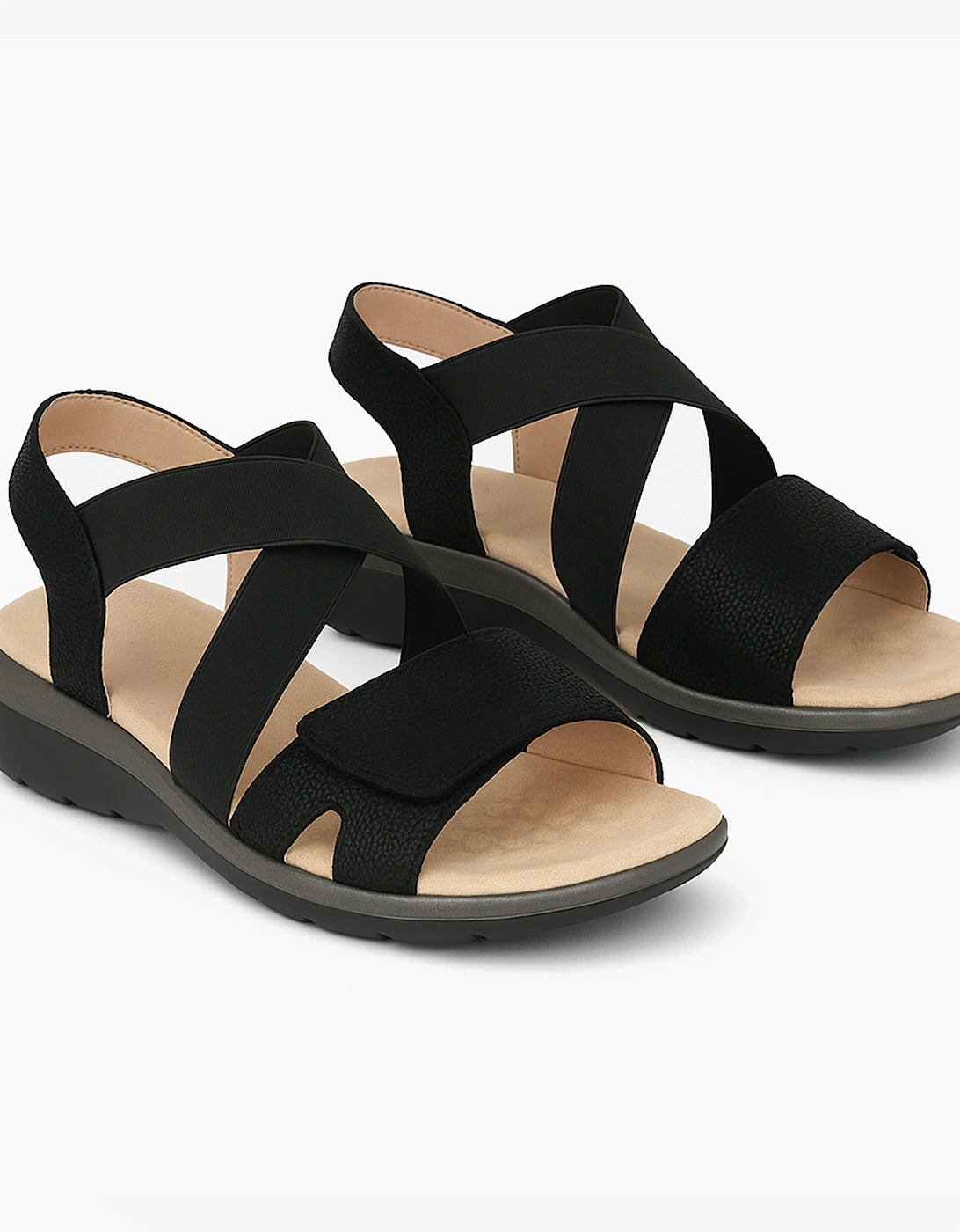 Womens Strapy Touch Fasten Sandals Black Shimmer