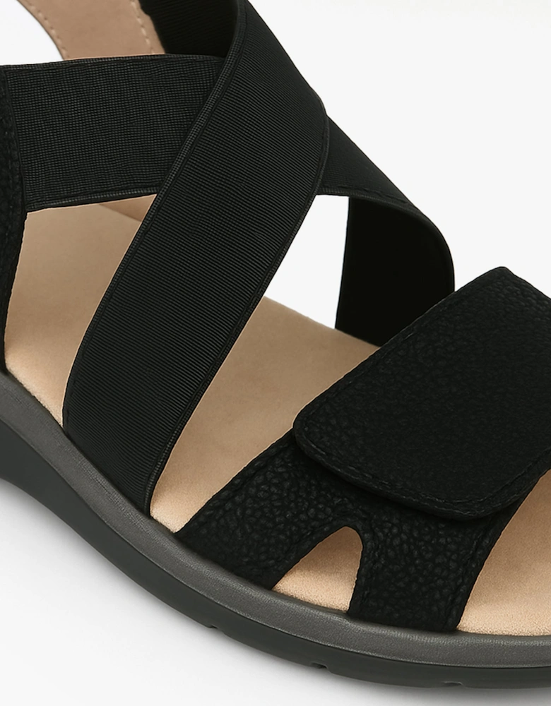 Womens Strapy Touch Fasten Sandals Black Shimmer