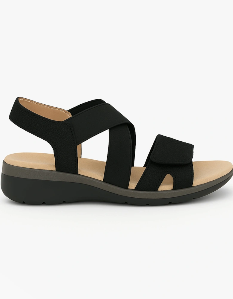 Womens Strapy Touch Fasten Sandals Black Shimmer