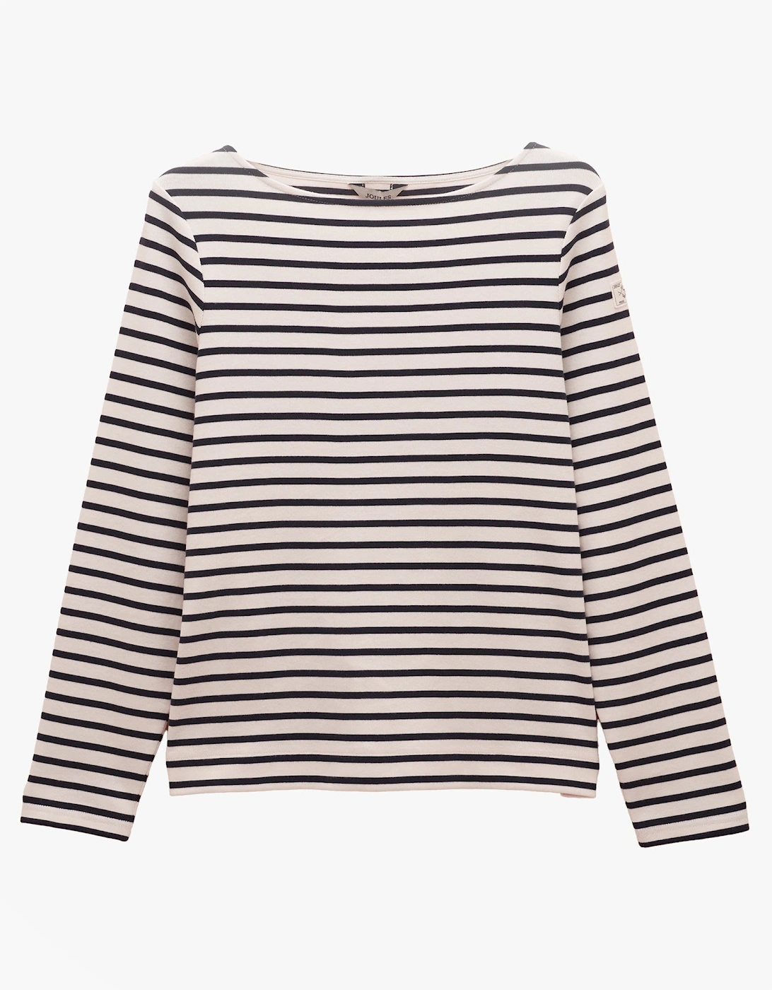 Joules Harbour Cream & Navy Long Sleeve Striped Boat Neck Breton Top - Image 2