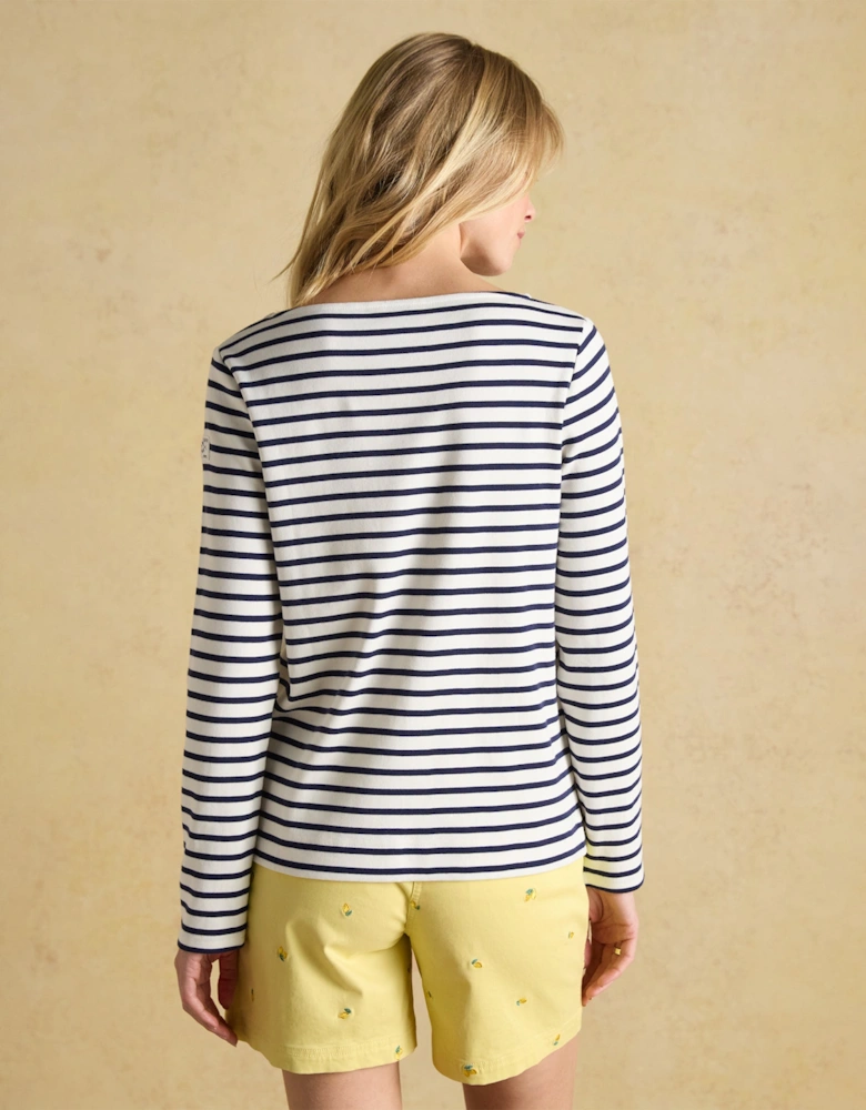 Harbour Boat Neck 100% Cotton Breton Top Cream/Navy