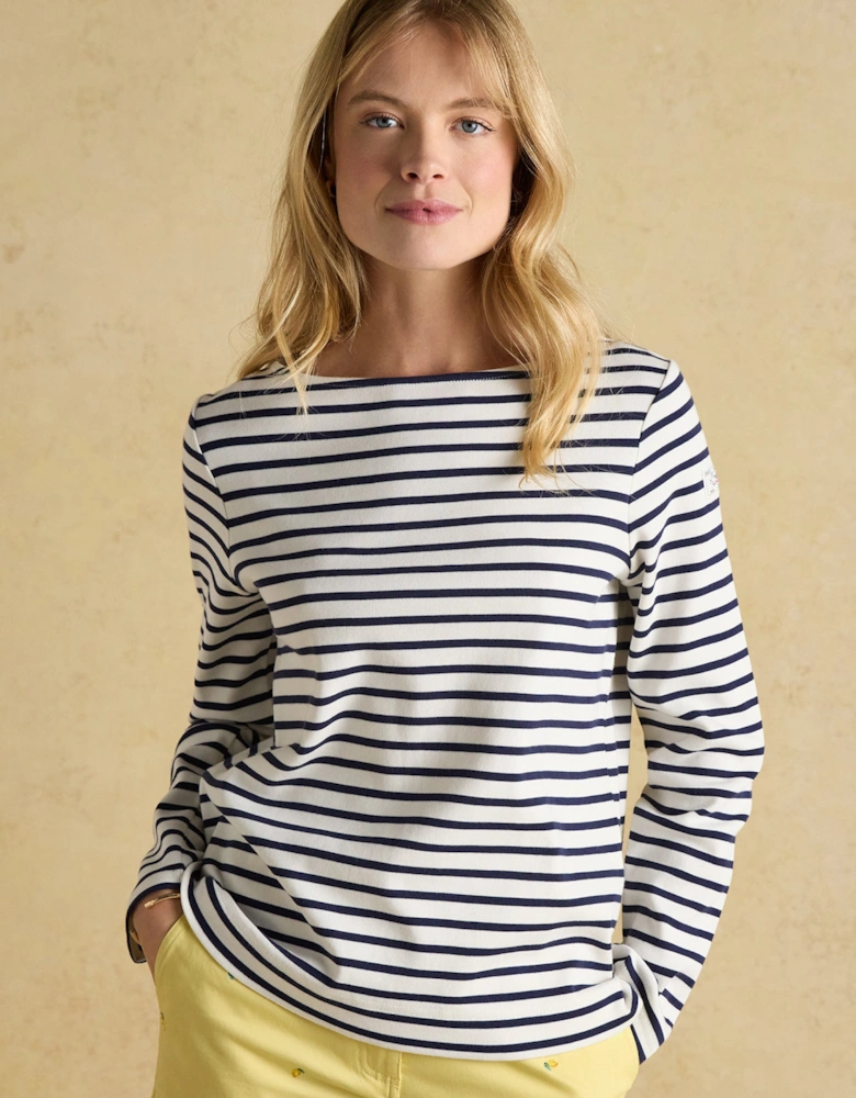 Harbour Boat Neck 100% Cotton Breton Top Cream/Navy