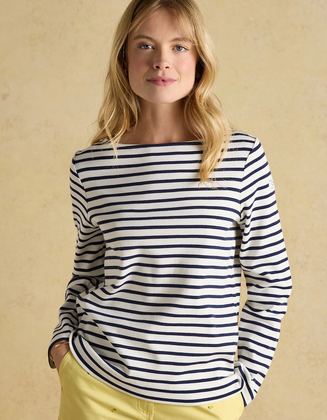 Harbour Boat Neck 100% Cotton Breton Top Cream/Navy
