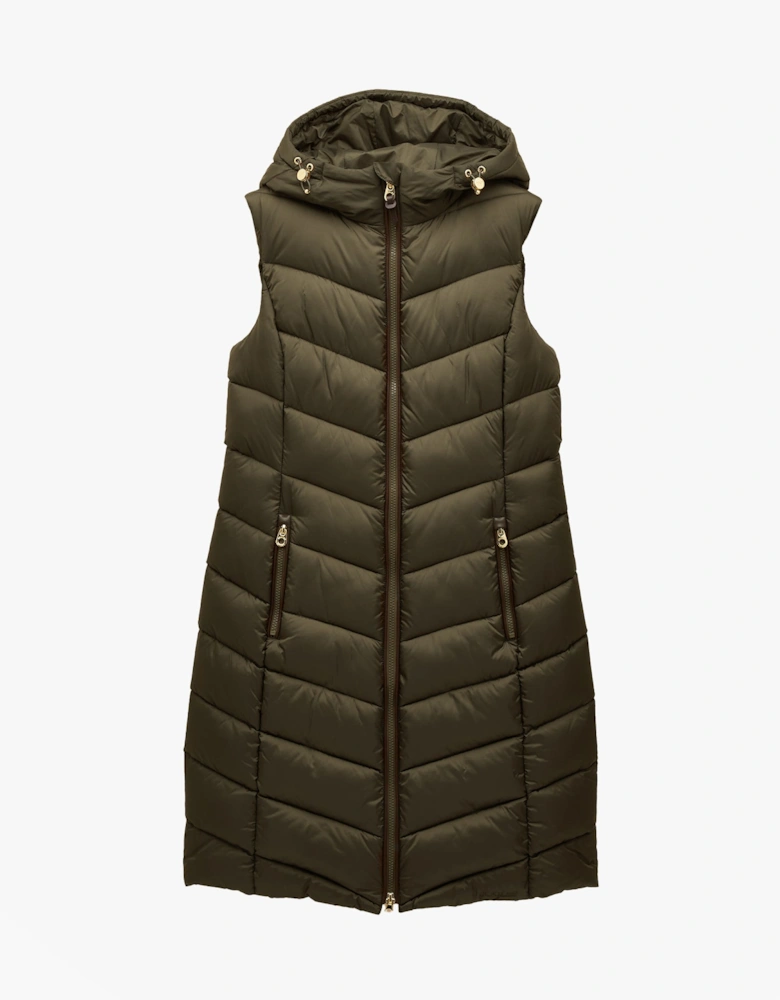 Moorsdale Womens Longline Showerproof Padded Gilet Green