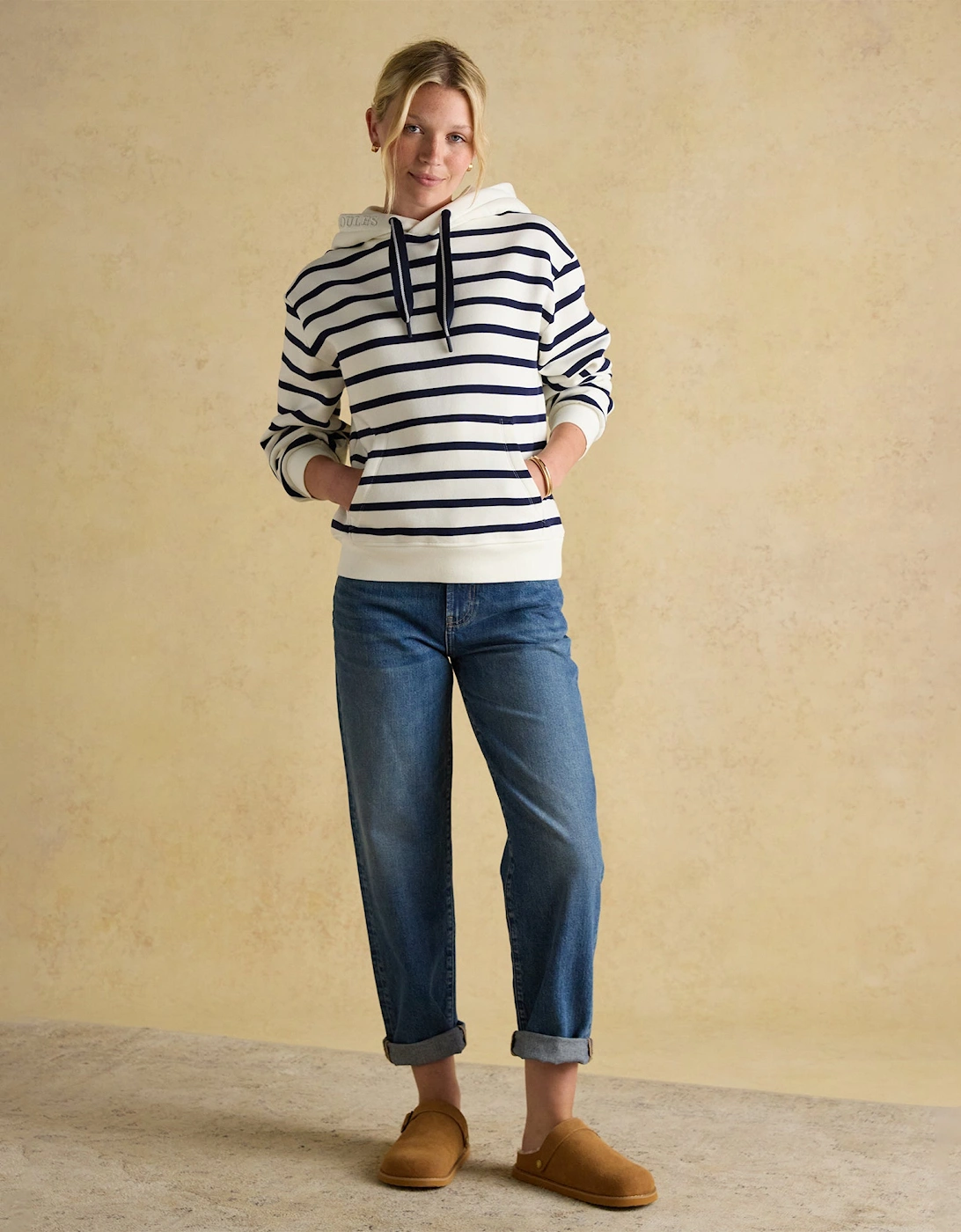 MILBOURNE Womens Hoodie Cream/Navy Stripe