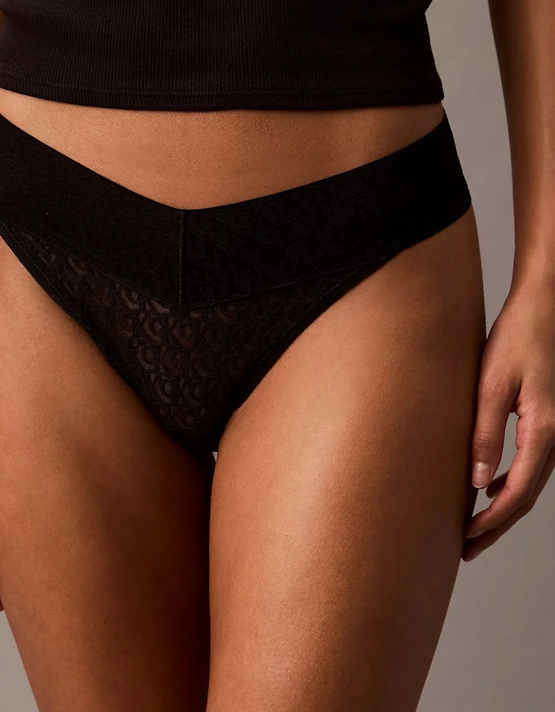 Women's Calvin Klein THONG Womens Icon Logo Lace Molten Black - Size: 12