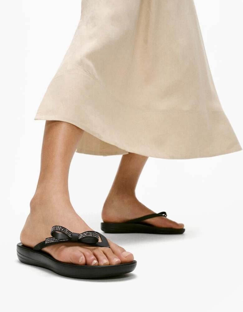 iQUSHION GLITZ-BOW Ladies Flip Flops Black