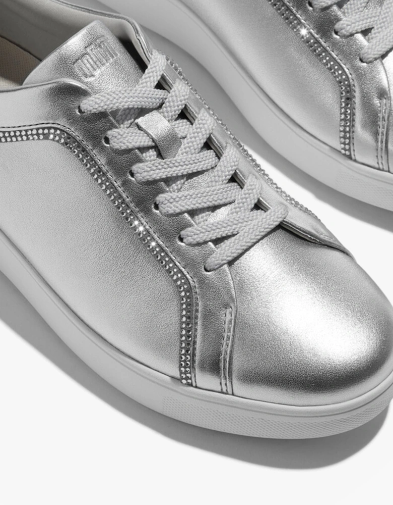 RALLY CRYSTAL-TRIM LEATHER Womens Fashion Trainers Silver