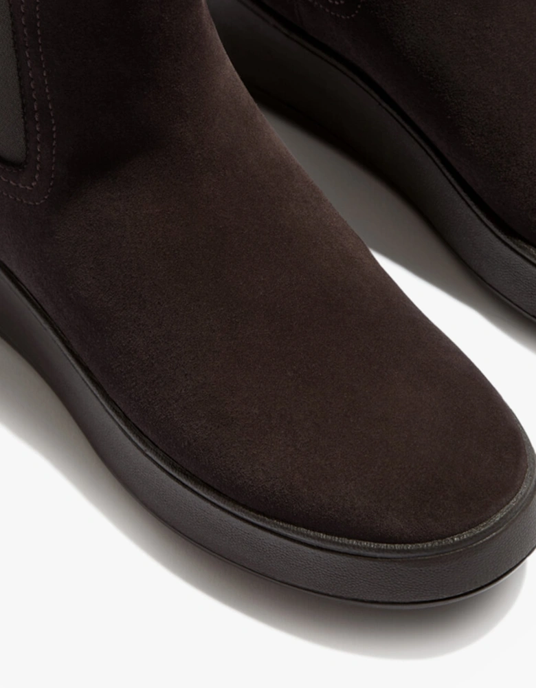 F-MODE STITCH WARM SUEDE Ladies Chelsea Boots Chocolate Brown