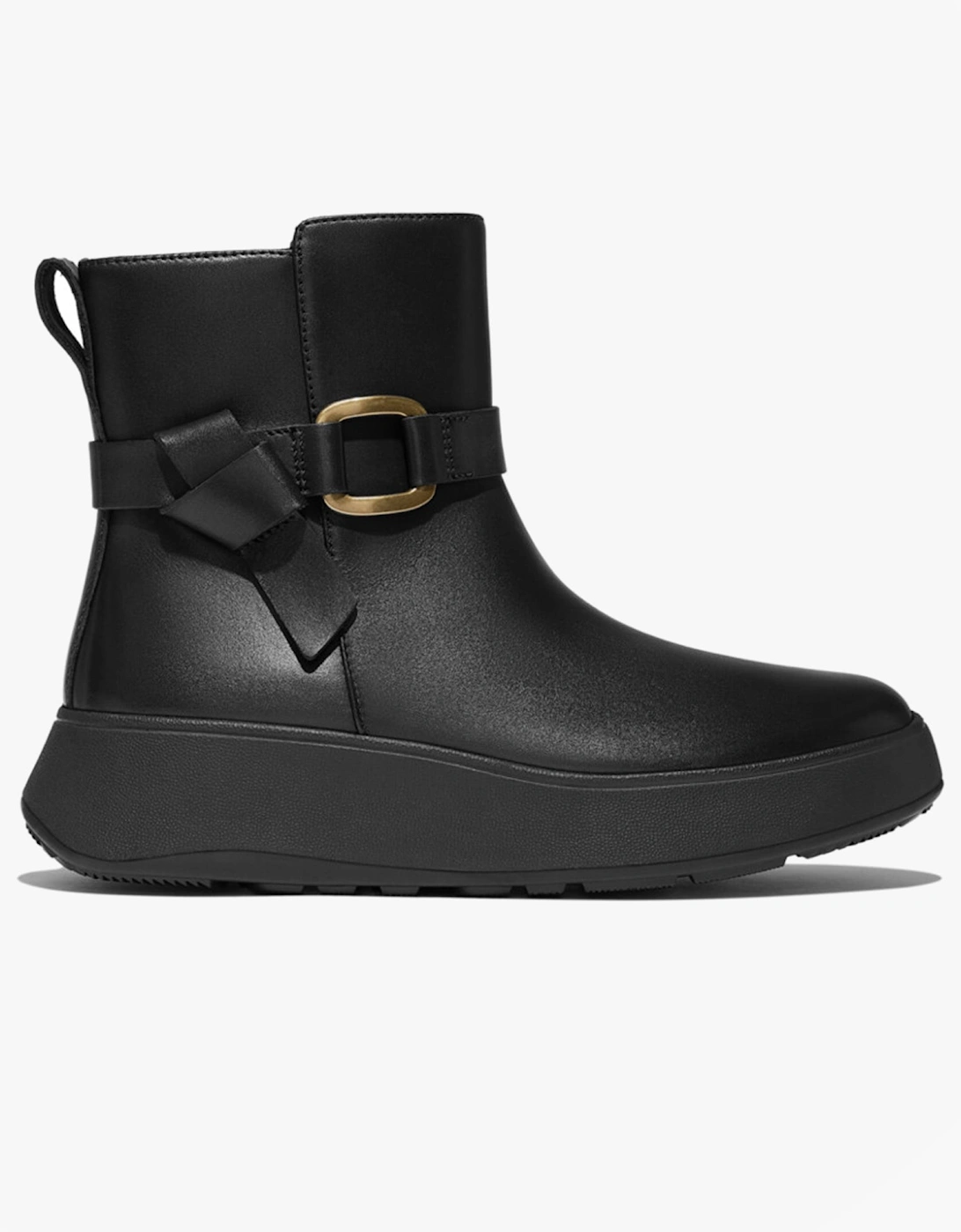 F-MODE SQUARE-RING LEATHER FLATFORM Ladies Ankle Boots Black, 6 of 5