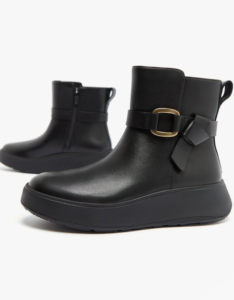 F-MODE SQUARE-RING LEATHER FLATFORM Ladies Ankle Boots Black