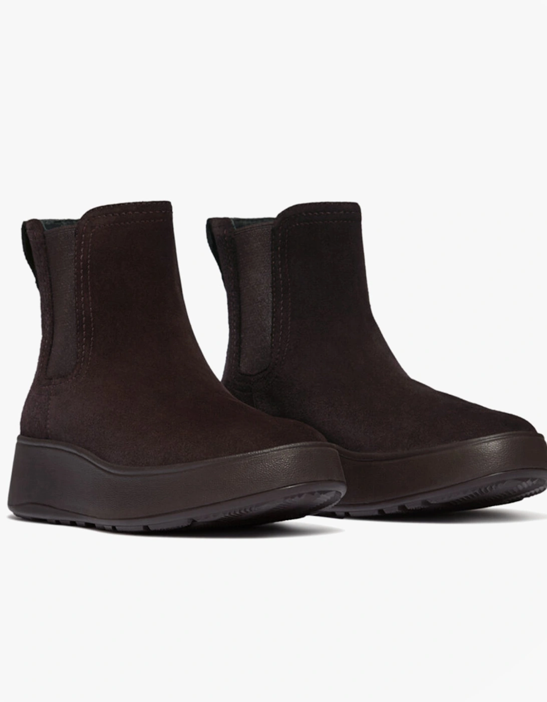 F-MODE STITCH WARM SUEDE Ladies Chelsea Boots Chocolate Brown
