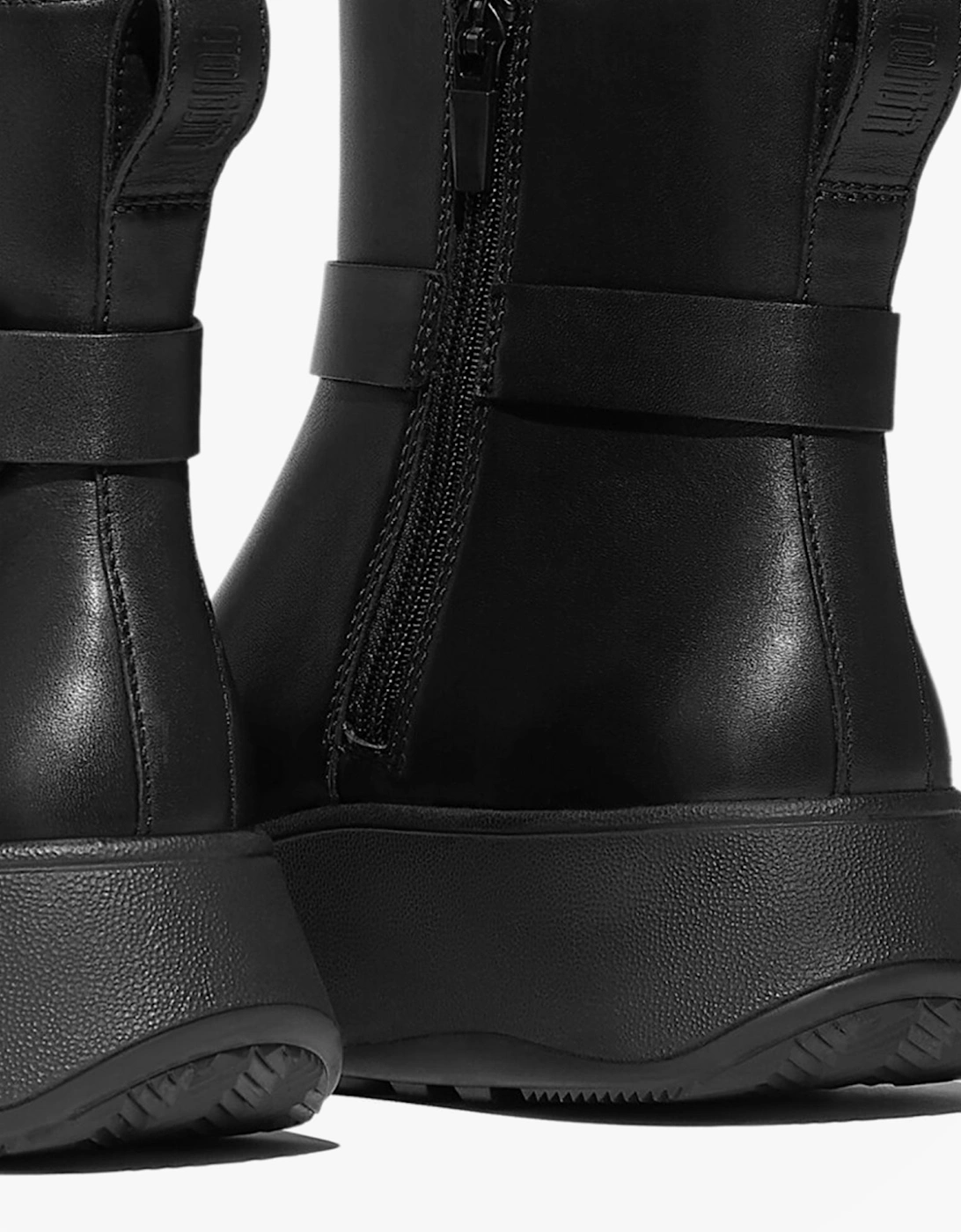 F-MODE SQUARE-RING LEATHER FLATFORM Ladies Ankle Boots Black
