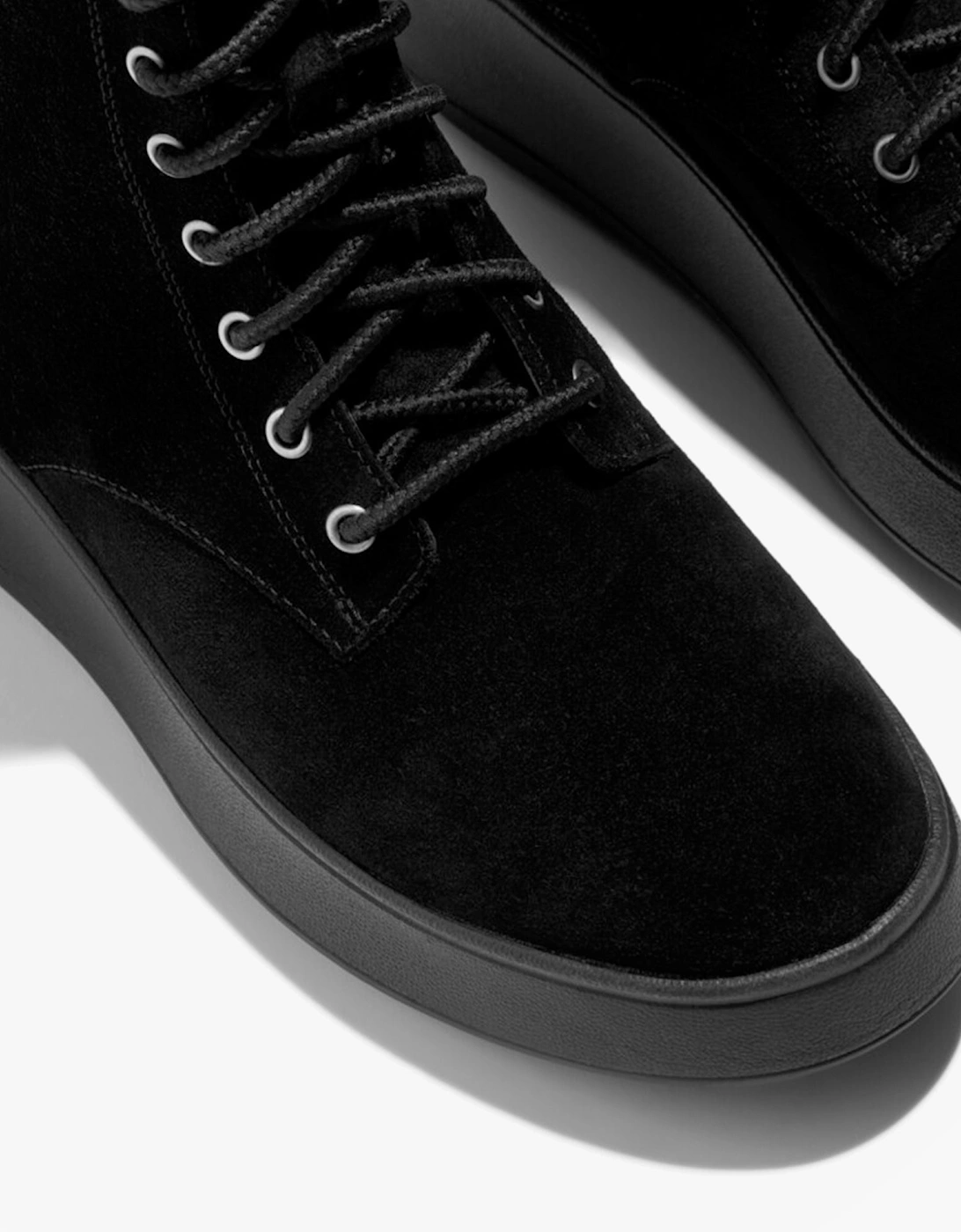 F-MODE SUEDE LACE-UP FLATFORM Ladies Ankle Boots All Black