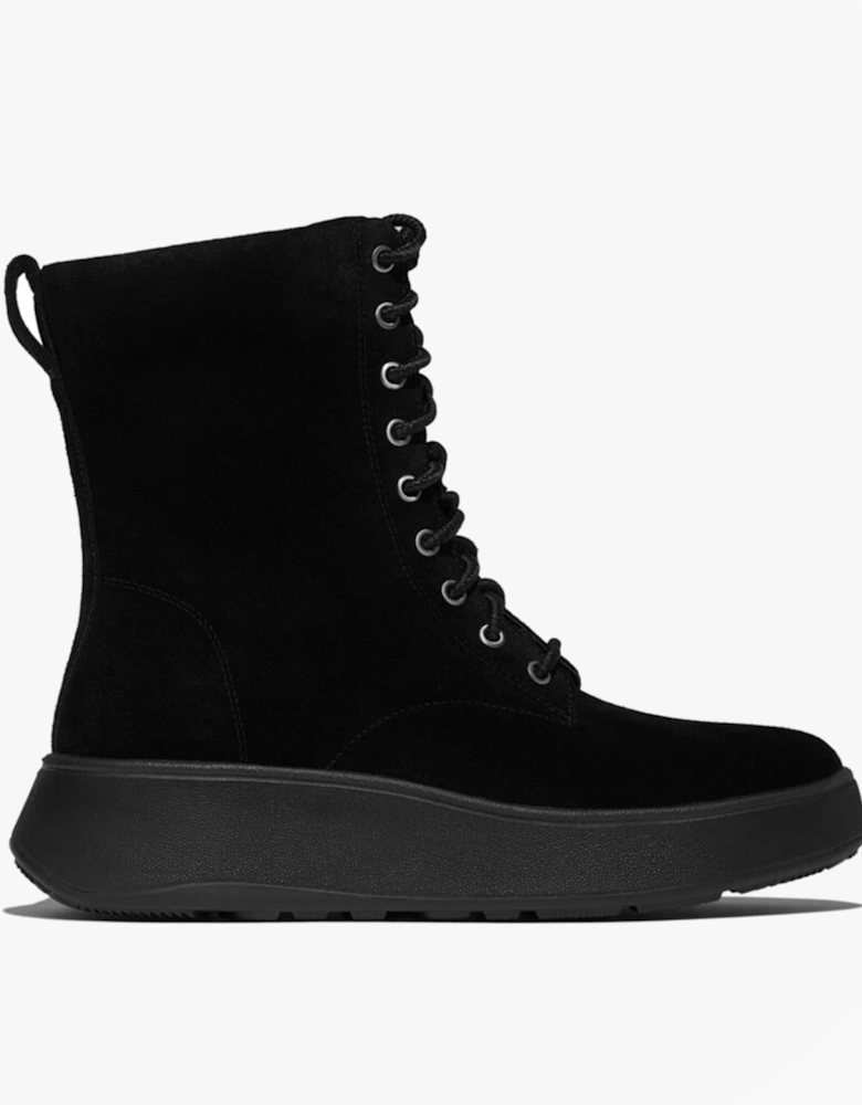 F-MODE SUEDE LACE-UP FLATFORM Ladies Ankle Boots All Black