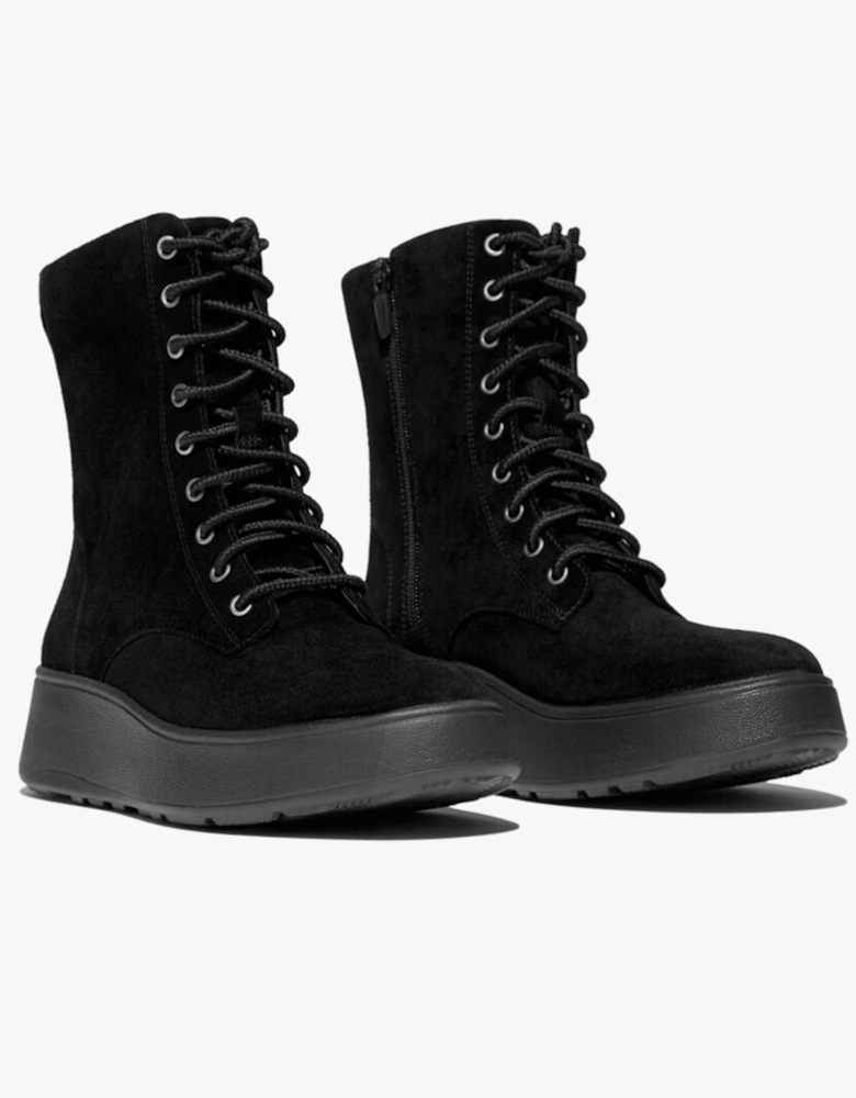 F-MODE SUEDE LACE-UP FLATFORM Ladies Ankle Boots All Black