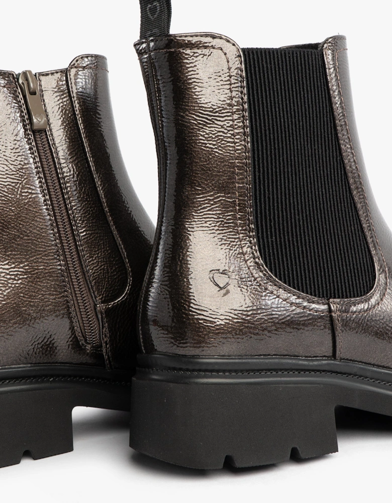 ZETA Womens Chelsea Boots Pewter Patent