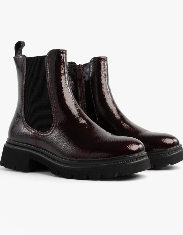 ZETA Womens Chelsea Boots Claret Patent