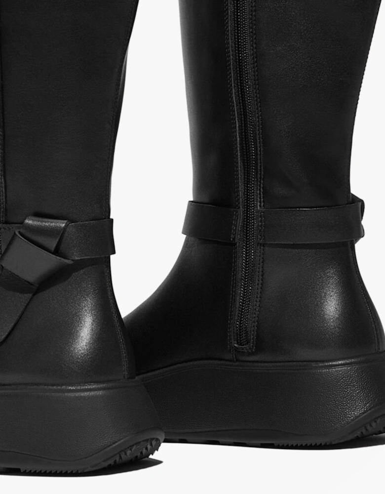 F-MODE SQUARE-RING LEATHER FLATFORM Ladies Tall Boots Blac