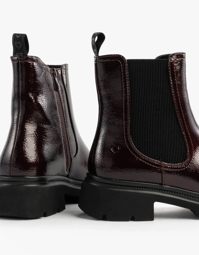 ZETA Womens Chelsea Boots Claret Patent