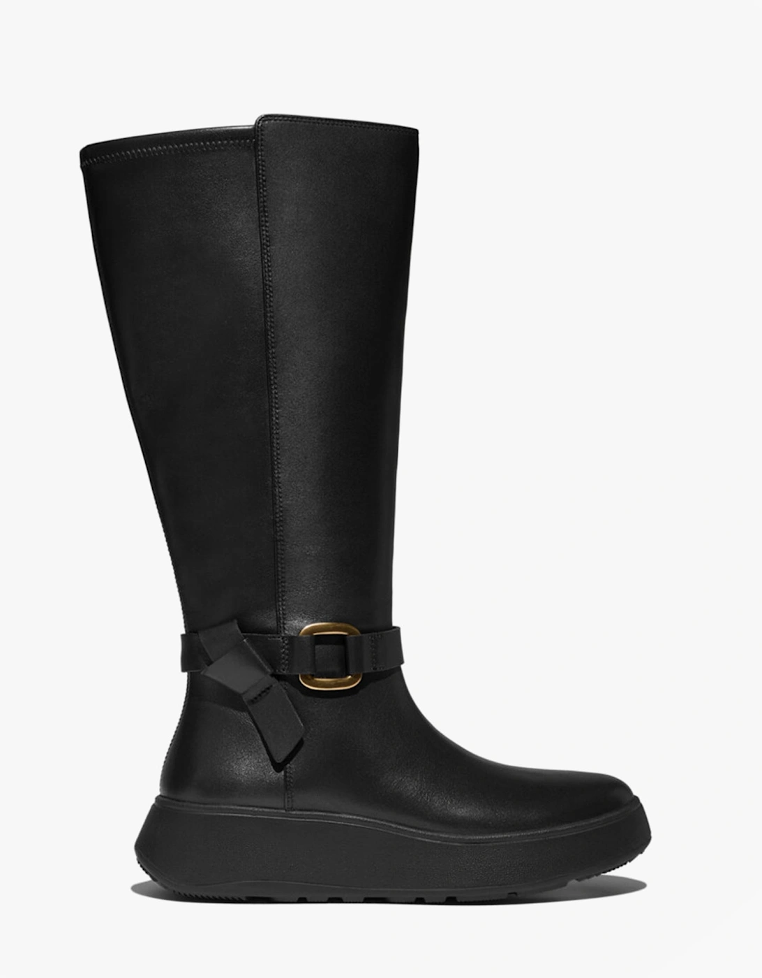 F-MODE SQUARE-RING LEATHER FLATFORM Ladies Tall Boots Blac, 7 of 6