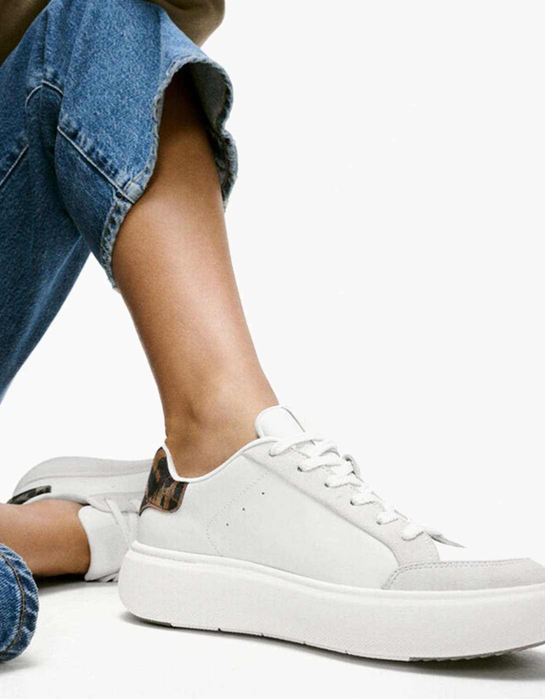 RTG LEOPARD-BACKTAB LEATHER/SUEDE Womens Fashion Trainers Urban White/Chocolate Mix