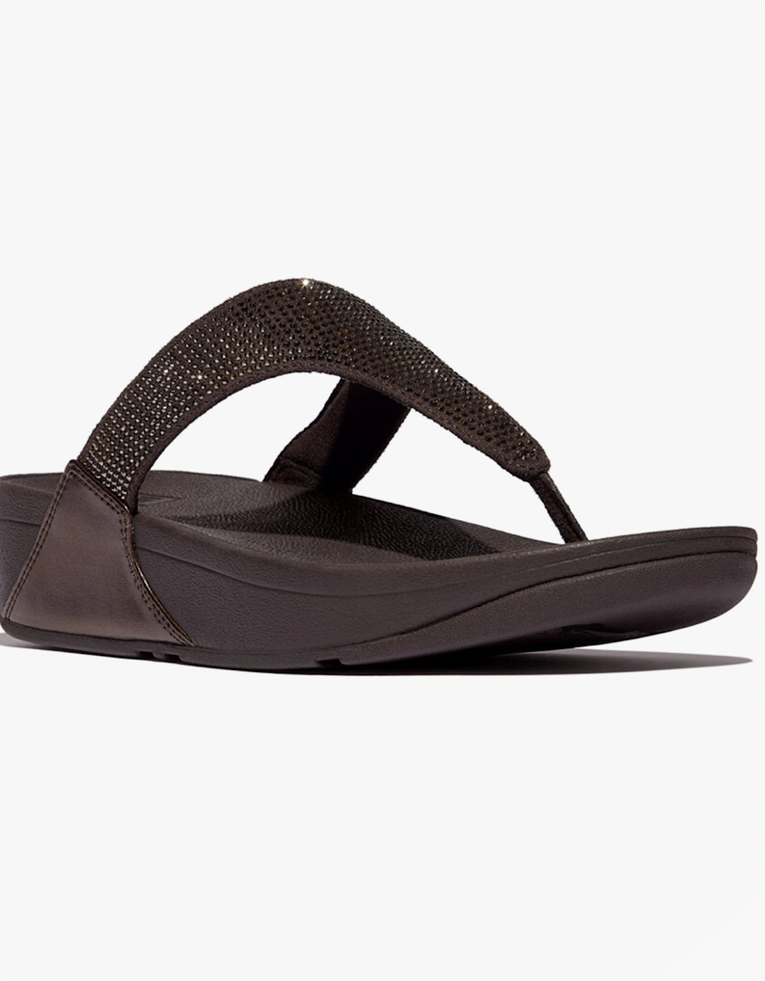 LULU CRYSTAL EMBELLISHED Ladies Toe Post Sandals Metallic Chocolate Brown, 6 of 5