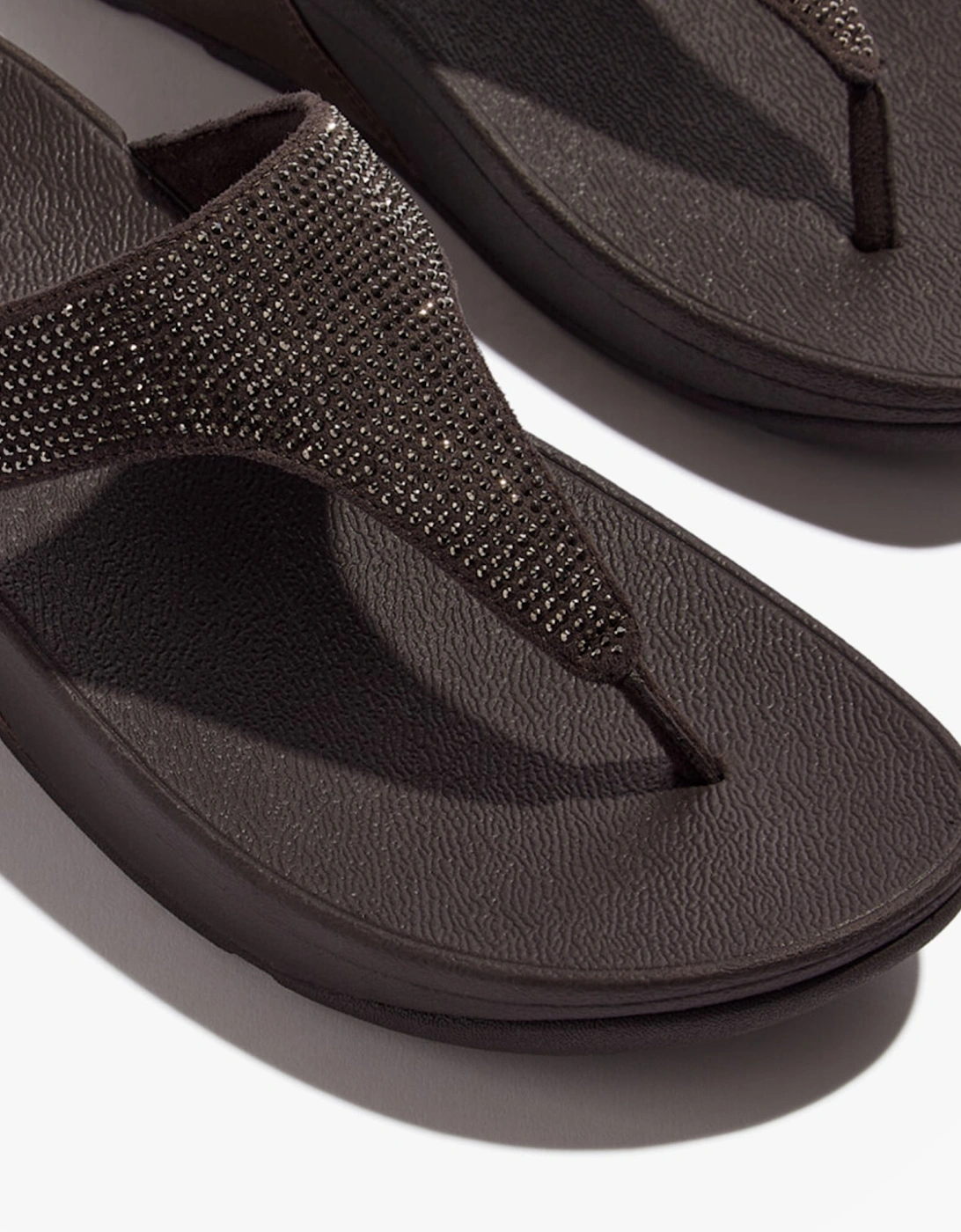 LULU CRYSTAL EMBELLISHED Ladies Toe Post Sandals Metallic Chocolate Brown