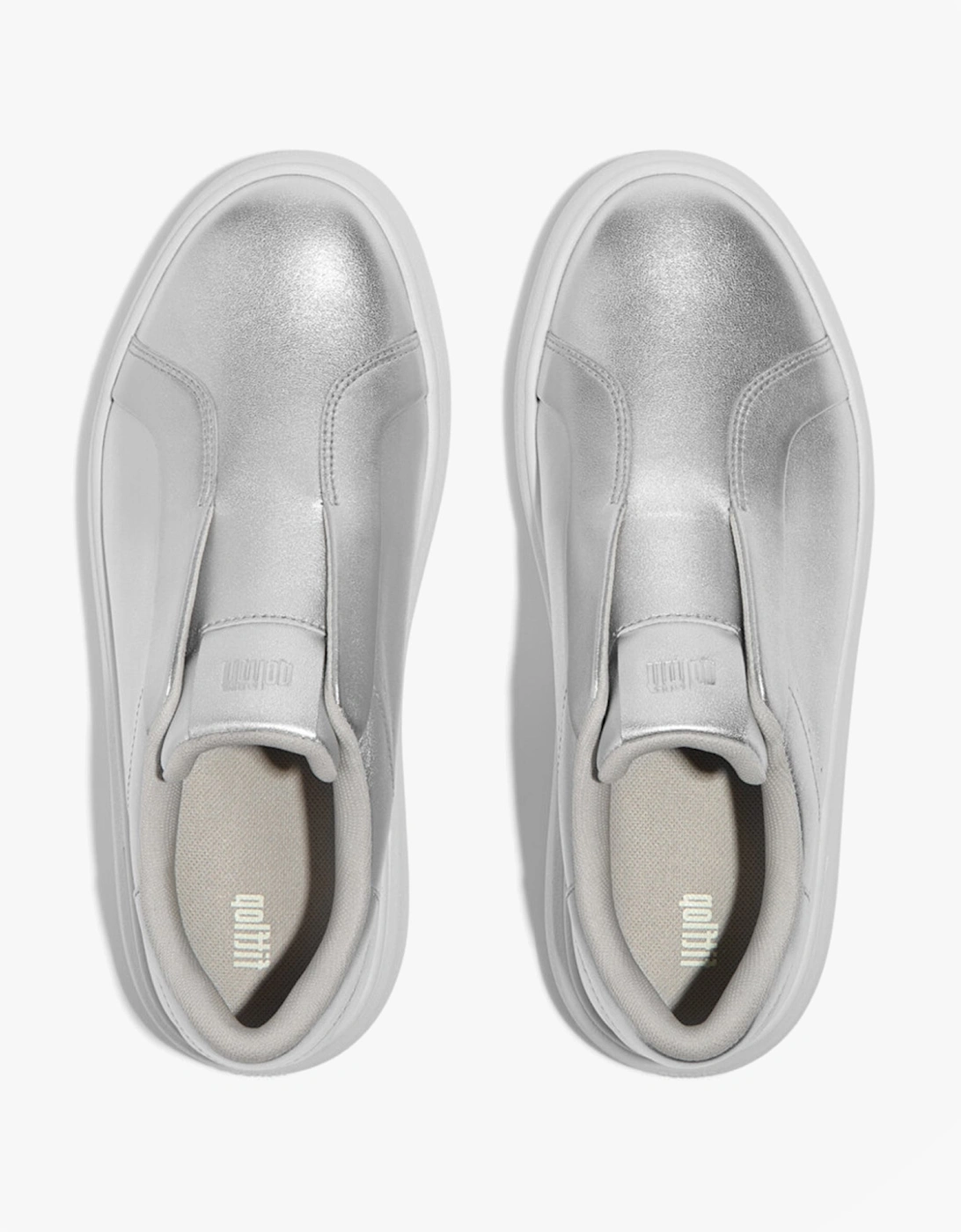 'Ready To Go' LEATHER LACELESS Ladies Sneakers Silver