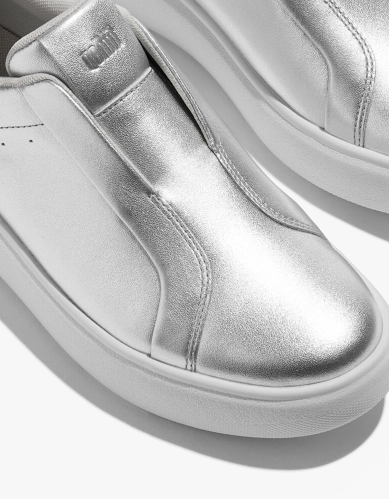 'Ready To Go' LEATHER LACELESS Ladies Sneakers Silver