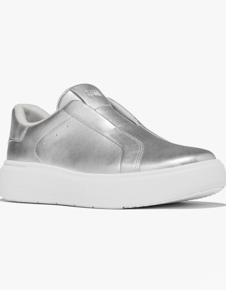 'Ready To Go' LEATHER LACELESS Ladies Sneakers Silver
